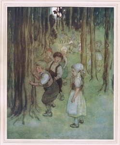 子供たちは彼女を見るために近づきます 作： Hugh Thomson